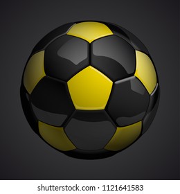 Football championship Design banner. Illustration banner with logo Realistic yellow glossy soccer ball Isolated on background. yellow classic leather football ball