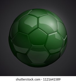 Football championship Design banner. Illustration banner with logo Realistic green glossy soccer ball Isolated on background. green classic leather football ball
