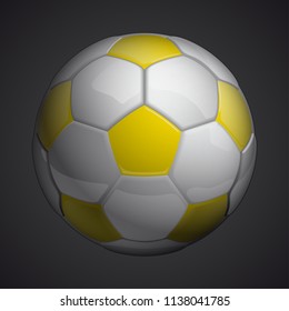 Football championship Design banner. Illustration banner with logo Realistic yellow glossy soccer ball Isolated on background. yellow classic leather football ball
