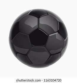 Football championship Design banner. Illustration banner with logo Realistic black glossy soccer ball Isolated on background. black classic leather football ball