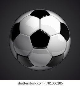 Football championship Design banner. Illustration banner with logo Realistic soccer ball Isolated on black background. black and white classic leather football ball