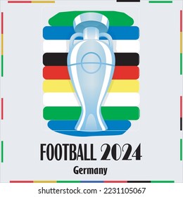 Football championship europe 2024 white background vector stock illustration. not official logotype emblem on colourful line Abstract background. Poster soccer or football