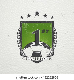 Football Championship of France. Soccer time. Detailed elements. Old retro vintage grunge. Scratched, damaged, dirty effect. Typographic labels, stickers, logos and badges. Flat vector illustration