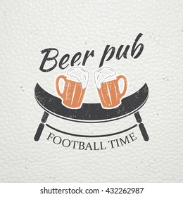 Football Championship of France. Soccer time. Detailed elements. Old retro vintage grunge. Scratched, damaged, dirty effect. Typographic labels, stickers, logos and badges. Flat vector illustration