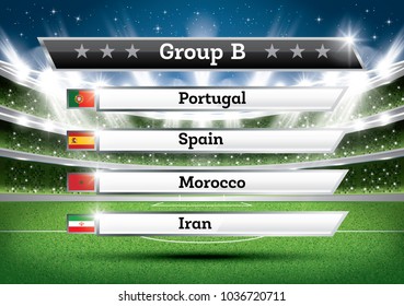 Football Championship Group B. Vector Illustration. Soccer World Tournament. Draw Result.