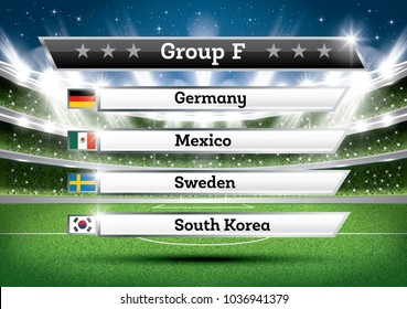 Football Championship Group F. Vector Illustration. Soccer World Tournament. Draw Result.