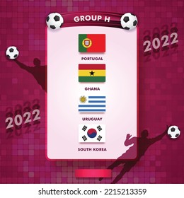 Premium Vector  Football cup 2022 group h match schedule flags of portugal  ghana uruguay south korea