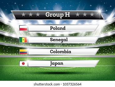 Football Championship Group H. Vector Illustration. Soccer World Tournament. Draw Result.