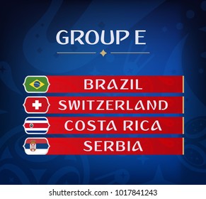 Football championship groups. Set of national flags. Draw result. Soccer world tournament. Group E.