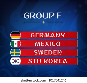 Football championship groups. Set of national flags. Draw result. Soccer world tournament. Group F.