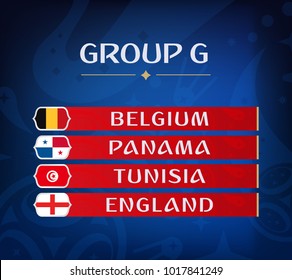 Football championship groups. Set of national flags. Draw result. Soccer world tournament. Group G.