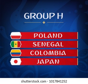 Football championship groups. Set of national flags. Draw result. Soccer world tournament. Group H.