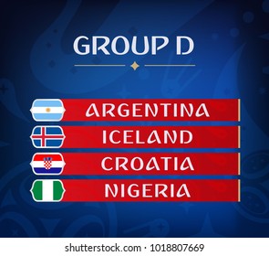 Football championship groups. Set of national flags. Draw result. Soccer world tournament. Group D.