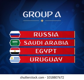 Football championship groups. Set of national flags. Draw result. Soccer world tournament. Group A.