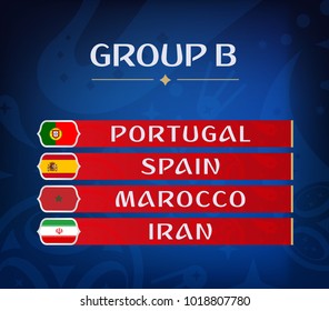 Football championship groups. Set of national flags. Draw result. Soccer world tournament. Group B.