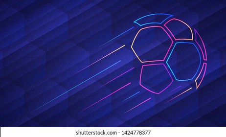 Football championship light background. Vector illustration of abstract glowing neon colored soccer ball and hexagon grid pattern over blue background - Shutterstock ID 1424778377