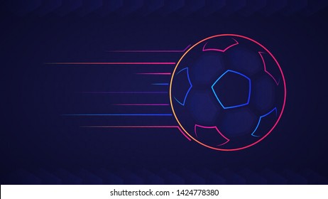 Football championship light background. Vector illustration of abstract glowing neon colored soccer ball and hexagon grid pattern over blue background