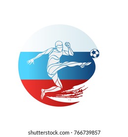 Football championship logo. Flag of Russia. Vector illustration of abstract soccer player with Russian national flag colors