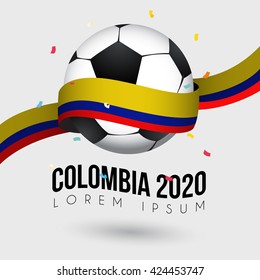 Football Championship Poster With Flag Of Colombia : Vector Illustration