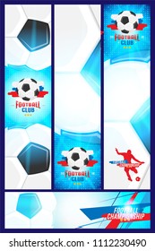 Football championship. Set banners template vertical and horizontal format with a football ball and text on a background with a bright light effect.