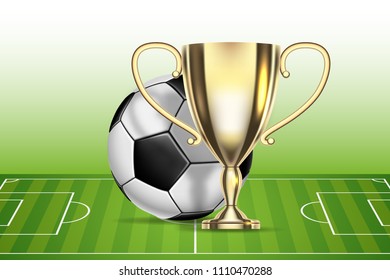 Football championship. Soccer ball, arena stadium and golden cup. Illustration Vector