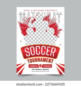 Football championship tournament flyer template and soccer sports poster design with brush background