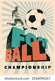 Football Championship typographical vintage grunge style poster design with player silhouette and ball. Retro vector illustration.