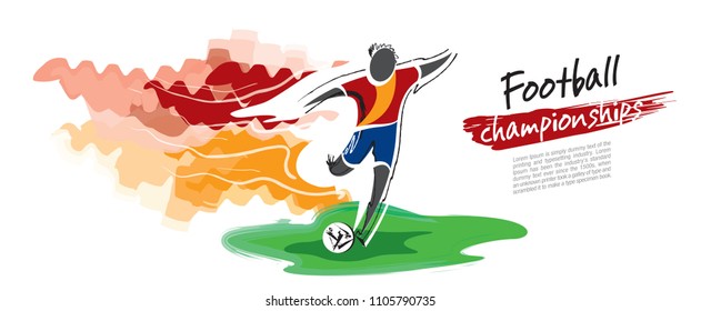 Football championship vector. Artistic figurative soccer character.