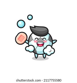 football character is bathing while holding soap , cute style design for t shirt, sticker, logo element