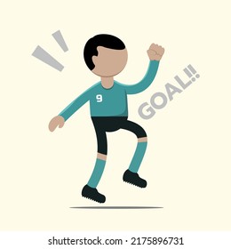 Personaje de fútbol o jugador de fútbol con acción en partido. Ilustración vectorial en estilo chibi de caricatura plana