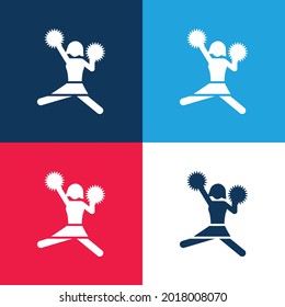 Football Cheerleader Jump blue and red four colour minimal icon set
