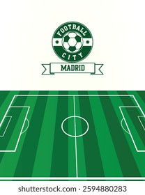 Football City of Madrid, Soccer green field with Stamp Seal, Vector Illustration Abstract Editable image