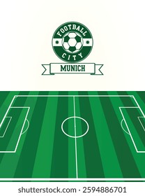 Football City of Munich, Soccer green field with Stamp Seal, Vector Illustration Abstract Editable image