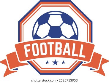 Football club emblem design featuring a ball and ribbon, ideal for representing a sport competition or championship, conveying a sense of team spirit and athletic achievement