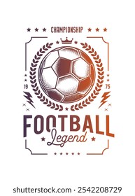 Emblema do clube de futebol. Ilustração vetorial original em estilo vintage. Design de camiseta. Desenhado à mão, não com IA