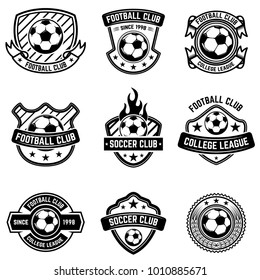 Football club emblems on white background. Soccer badges. Design element for logo, label, emblem, sign, badge. Vector illustration