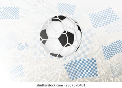Football club fans with club flag blue and white square celebrating football team goal. Vector illustration.