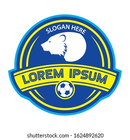 Football Club logo design with bear head for the mascot in badge shape
