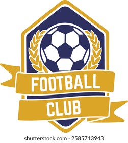 Football club logo featuring a ball and laurel wreath with ribbons, ideal for sports marketing and branding campaigns promoting football leagues and championships