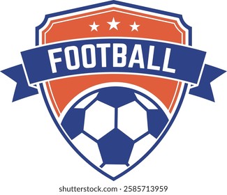 Football club logo featuring a ball and ribbon banner creates a striking vector graphic, ideal for enhancing sports branding and merchandise across various platforms