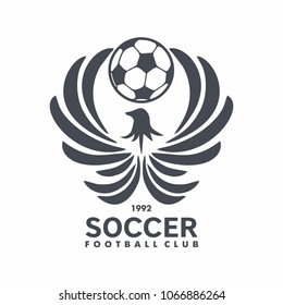 Football club logo with fenix and ball for emblem, Soccer club. vector