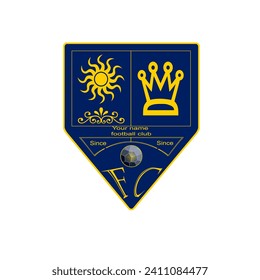 Football club logo with royal coat of arms with sun symbol and ornament.