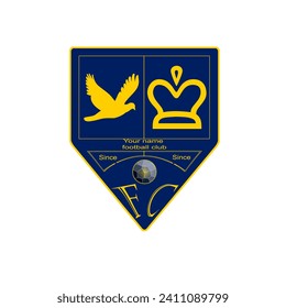 A football club logo with a royal symbol with a dove.