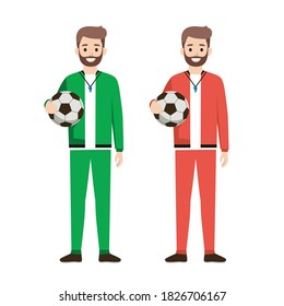 football coach mascot flat illustration isolated on white background set