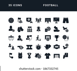 Football. Collection of perfectly simple monochrome icons for web design, app, and the most modern projects. Universal pack of classical signs for category Sport.