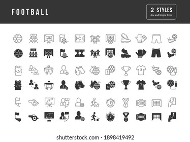 Football. Collection of perfectly simple monochrome icons for web design, app, and the most modern projects. Universal pack of classical signs for category Sport.