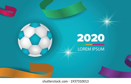 Fußballwettbewerb 2020. Banner mit Flaggen und Ball auf blauem Hintergrund. 