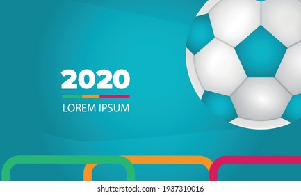 Football competition 2020. Banner with flags and ball on a blue background. 