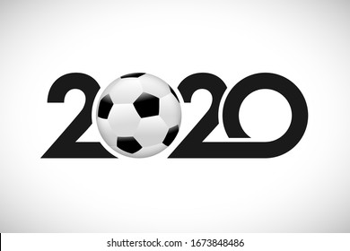 Football competition of 2020 icon, soccer awards concept. Cut number logo with ball, creative sign. Isolated abstract graphic design template. Black digits, white background. Sports decoration symbol.