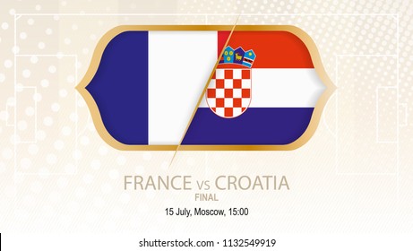 Football competition France vs Croatia, Final. On beige soccer background.